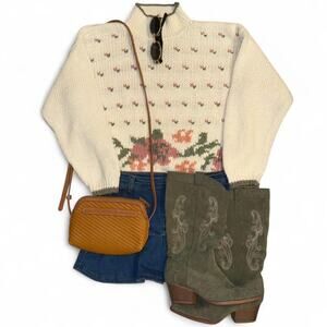 Insane rare vtg hand knit fairy cottage whimsy boho floral